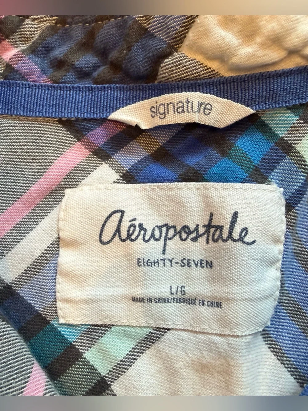 Aeropostale Girls Plaid Button-Down Shirt - Blue, White, Black